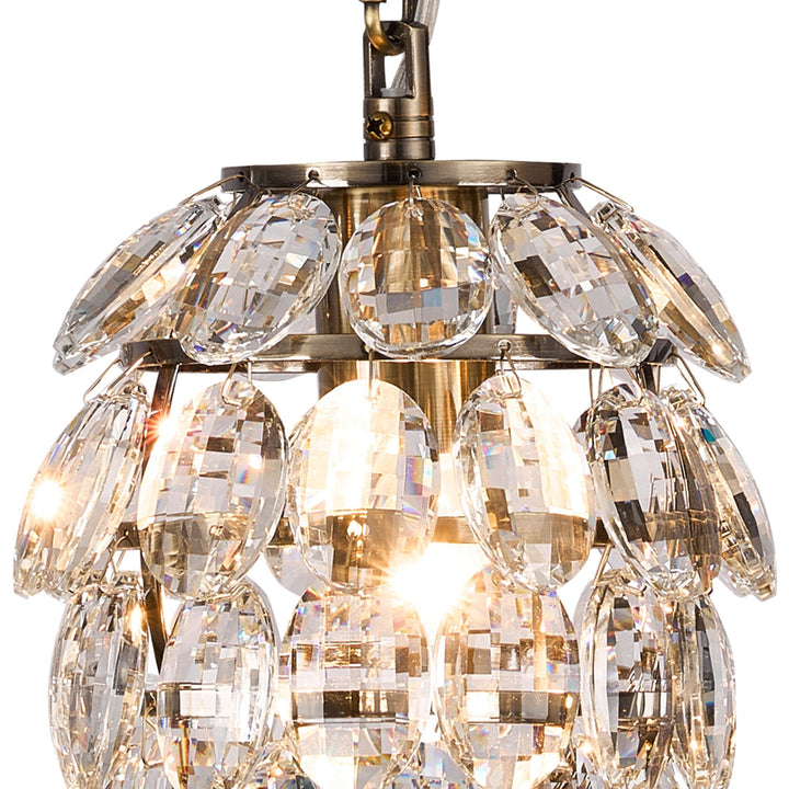 Diyas IL32839AB Coniston Pendant 5 Layer 1 Light E27 Antique Brass/Crystal