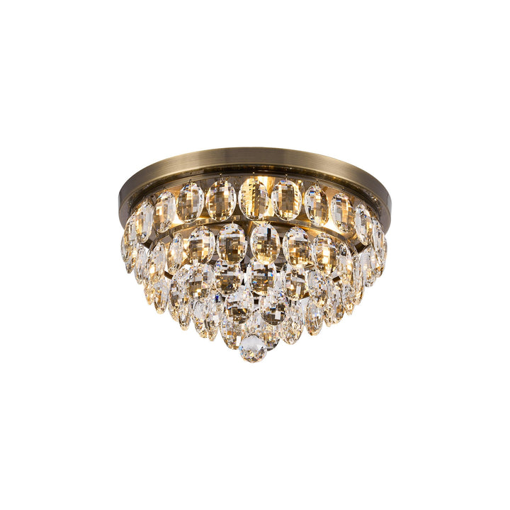 Diyas IL32816AB Coniston Flush Ceiling 3 Light E14 Antique Brass/Crystal