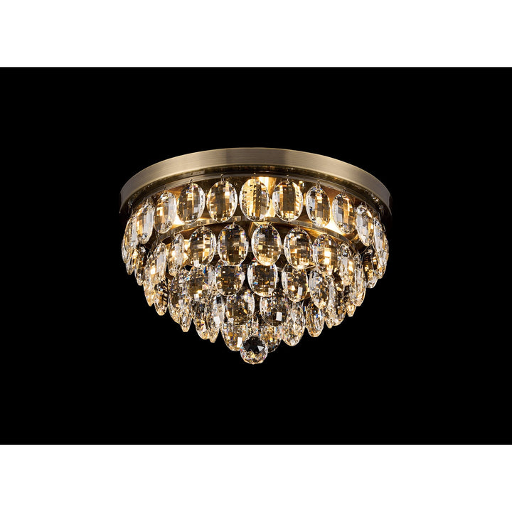 Diyas IL32816AB Coniston Flush Ceiling 3 Light E14 Antique Brass/Crystal