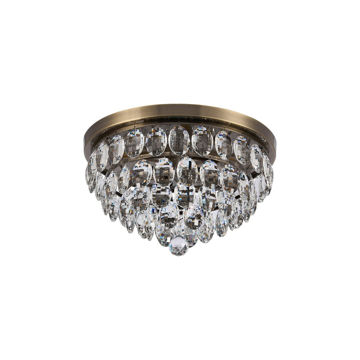 Diyas IL32816AB Coniston Flush Ceiling 3 Light E14 Antique Brass/Crystal