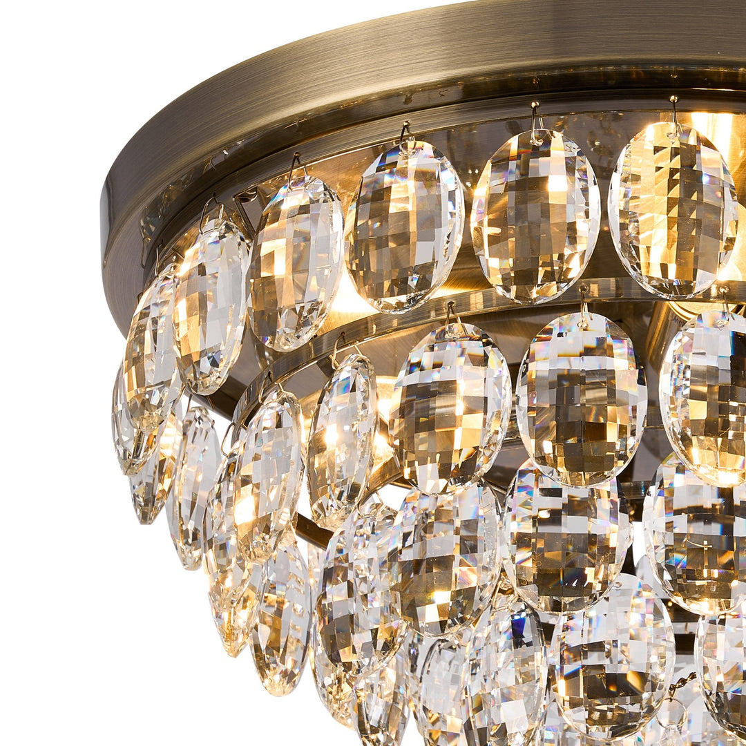 Diyas IL32816AB Coniston Flush Ceiling 3 Light E14 Antique Brass/Crystal