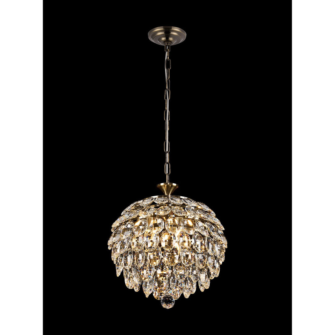 Diyas IL32803AB Coniston Pendant 3 Light E14 Antique Brass/Crystal