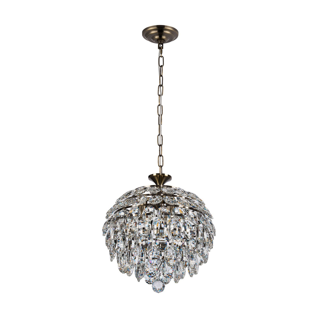 Diyas IL32803AB Coniston Pendant 3 Light E14 Antique Brass/Crystal