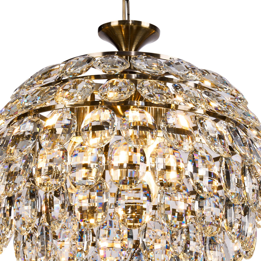 Diyas IL32803AB Coniston Pendant 3 Light E14 Antique Brass/Crystal