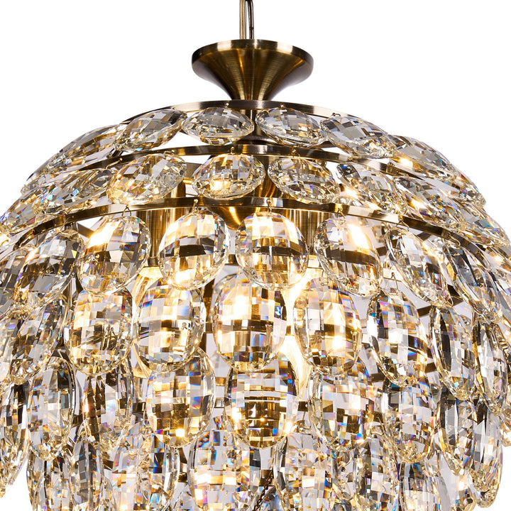 Diyas IL32803AB Coniston Pendant 3 Light E14 Antique Brass/Crystal