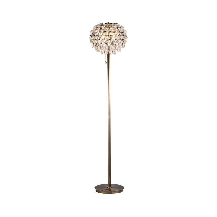 Diyas IL32837AB Coniston Floor Lamp 3 Light E14 Antique Brass/Crystal