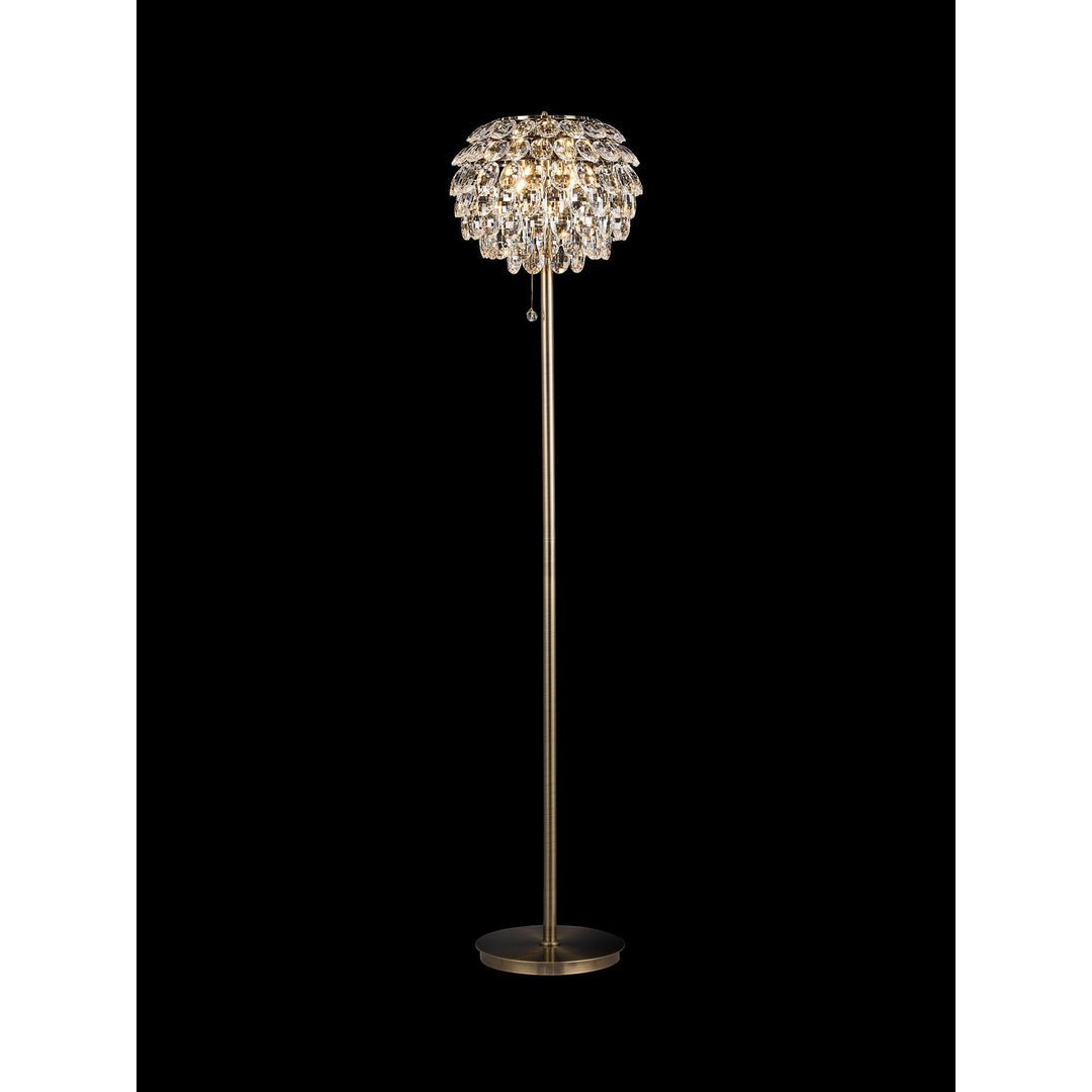 Diyas IL32837AB Coniston Floor Lamp 3 Light E14 Antique Brass/Crystal