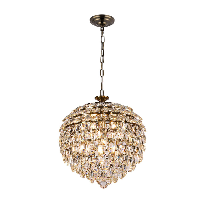 Diyas IL32804AB Coniston Pendant 6 Light E14 Antique Brass/Crystal