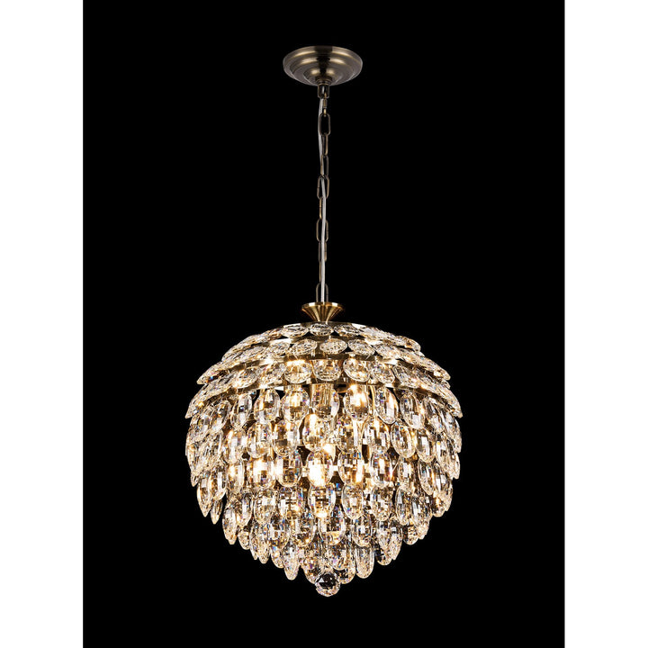 Diyas IL32804AB Coniston Pendant 6 Light E14 Antique Brass/Crystal