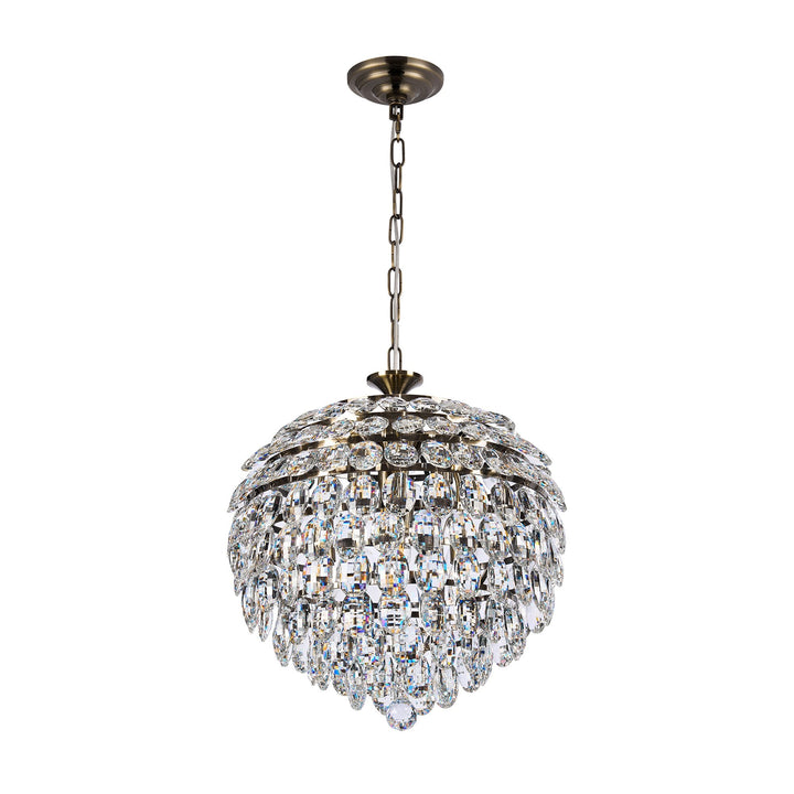 Diyas IL32804AB Coniston Pendant 6 Light E14 Antique Brass/Crystal