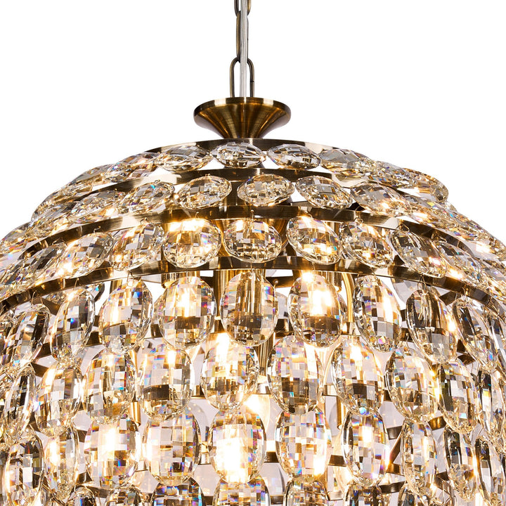 Diyas IL32804AB Coniston Pendant 6 Light E14 Antique Brass/Crystal