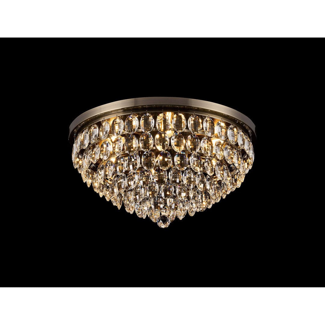 Diyas IL32817AB Coniston Flush Ceiling 6 Light E14 Antique Brass/Crystal