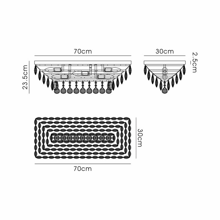 Diyas IL32826AB Coniston Linear Flush Ceiling 5 Light E14 Antique Brass/Crystal