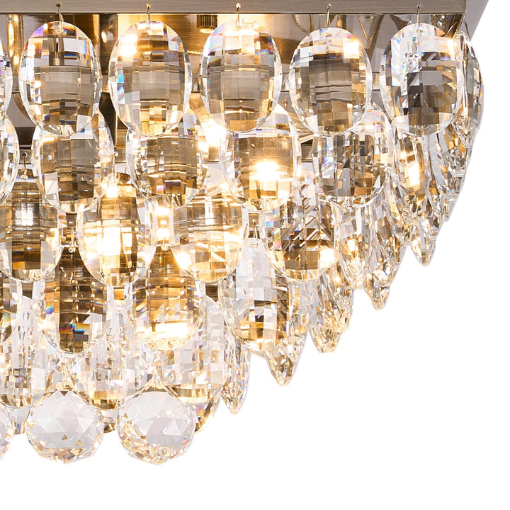 Diyas IL32826AB Coniston Linear Flush Ceiling 5 Light E14 Antique Brass/Crystal