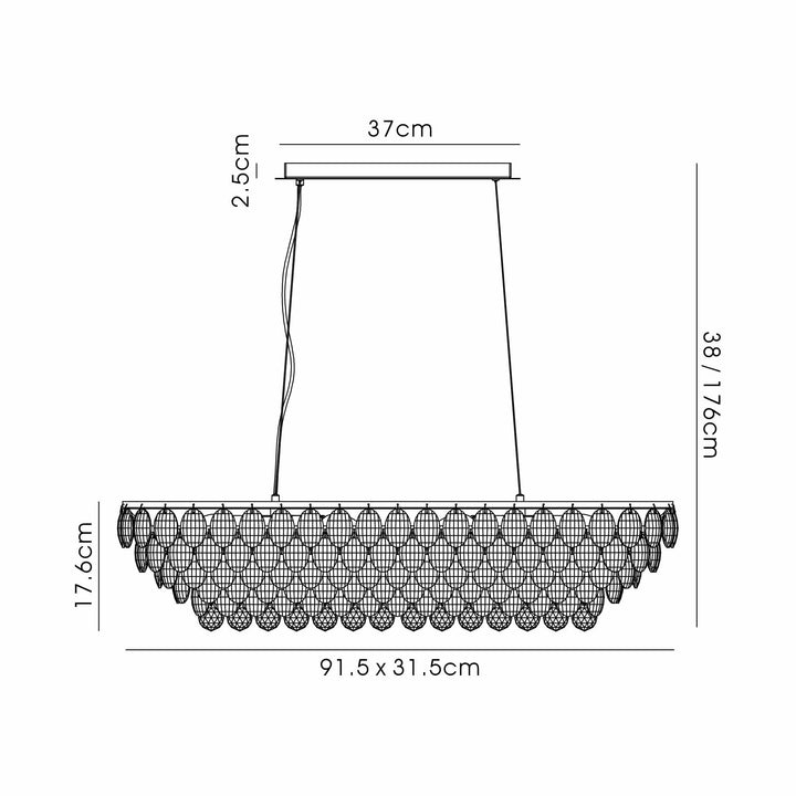 Diyas IL32821AB Coniston Linear Pendant 8 Light E14 Antique Brass/Crystal