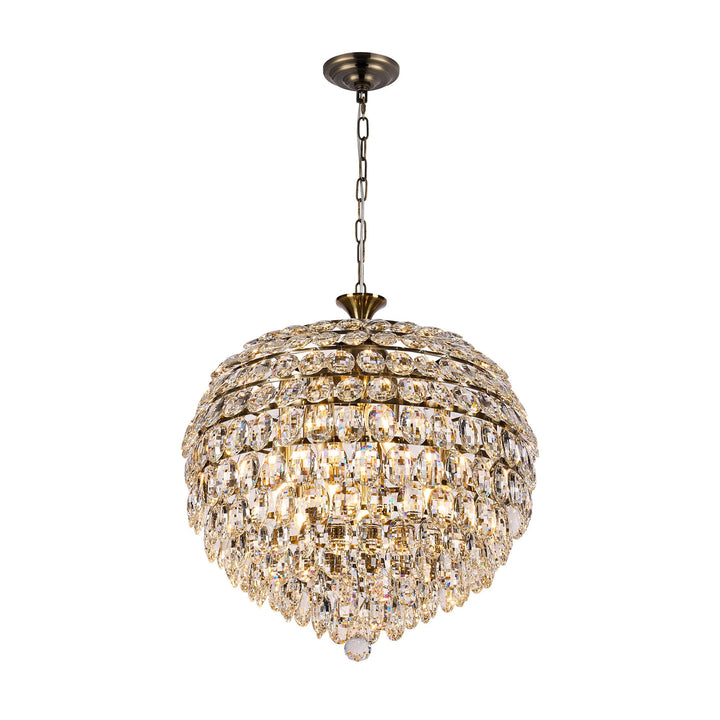 Diyas IL32805AB Coniston Pendant 9 Light E14 Antique Brass/Crystal