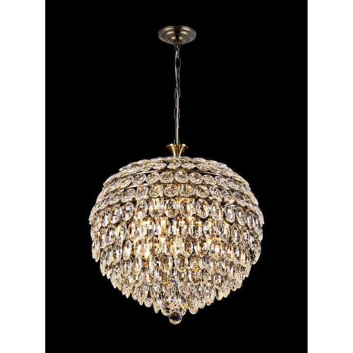 Diyas IL32805AB Coniston Pendant 9 Light E14 Antique Brass/Crystal