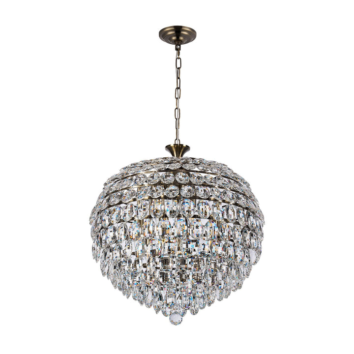 Diyas IL32805AB Coniston Pendant 9 Light E14 Antique Brass/Crystal