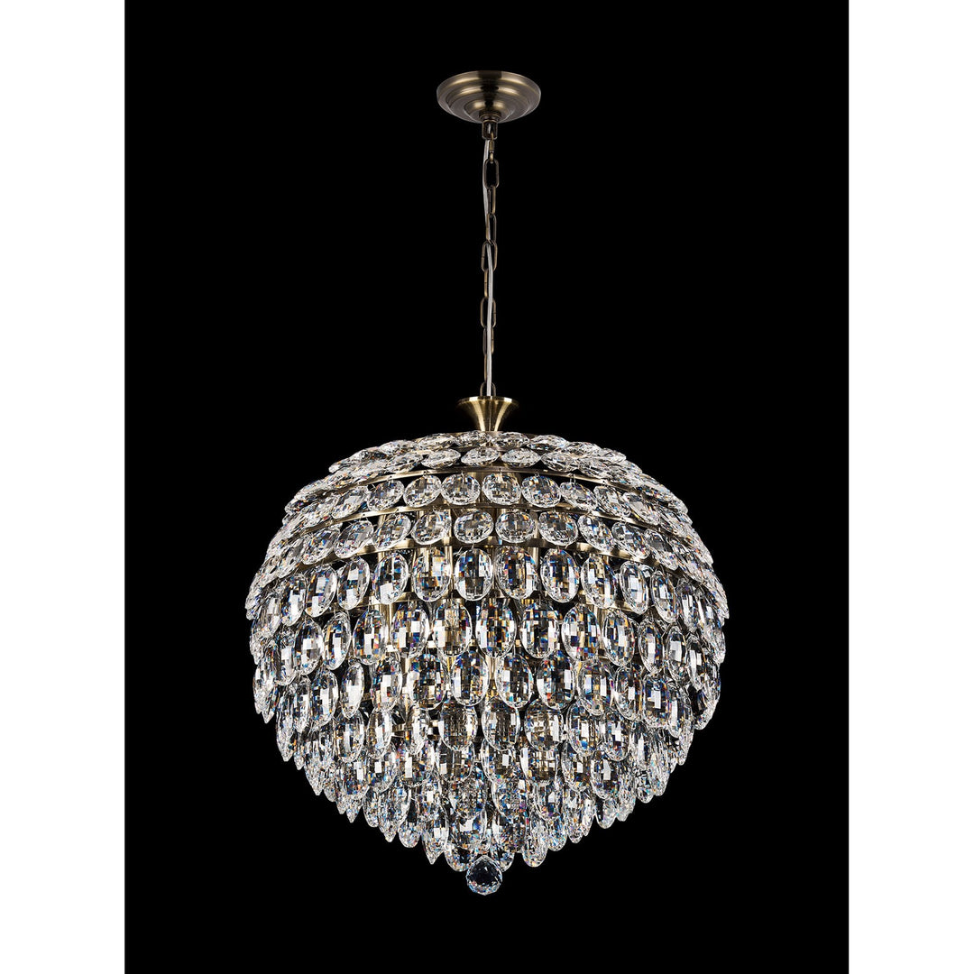 Diyas IL32805AB Coniston Pendant 9 Light E14 Antique Brass/Crystal