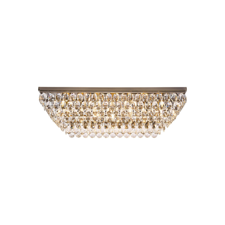 Diyas IL32827AB Coniston Linear Flush Ceiling 11 Light E14 Antique Brass/Crystal