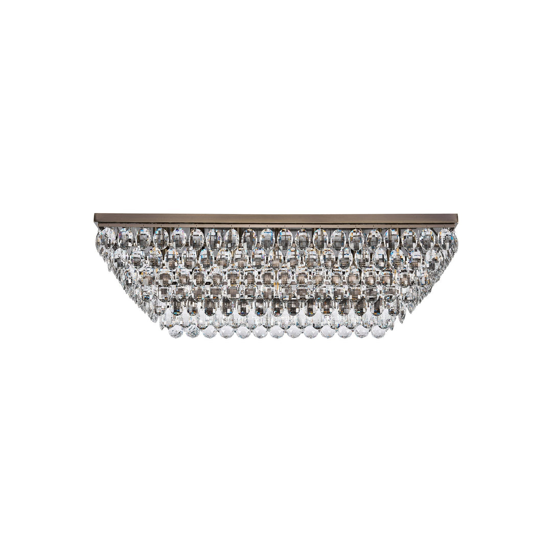 Diyas IL32827AB Coniston Linear Flush Ceiling 11 Light E14 Antique Brass/Crystal