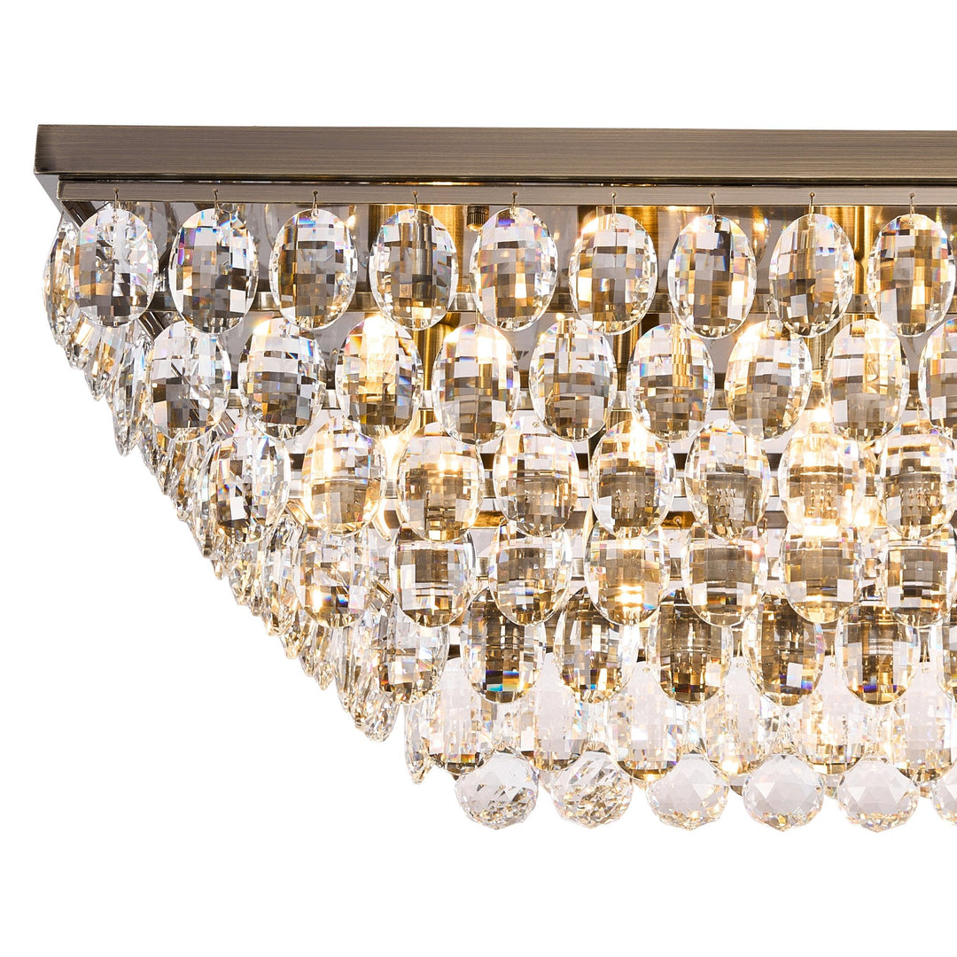 Diyas IL32827AB Coniston Linear Flush Ceiling 11 Light E14 Antique Brass/Crystal