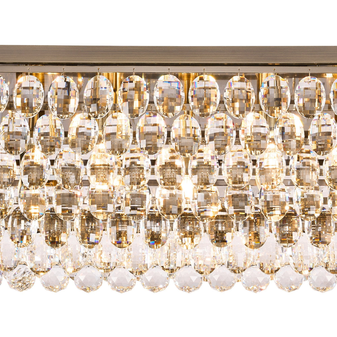 Diyas IL32827AB Coniston Linear Flush Ceiling 11 Light E14 Antique Brass/Crystal