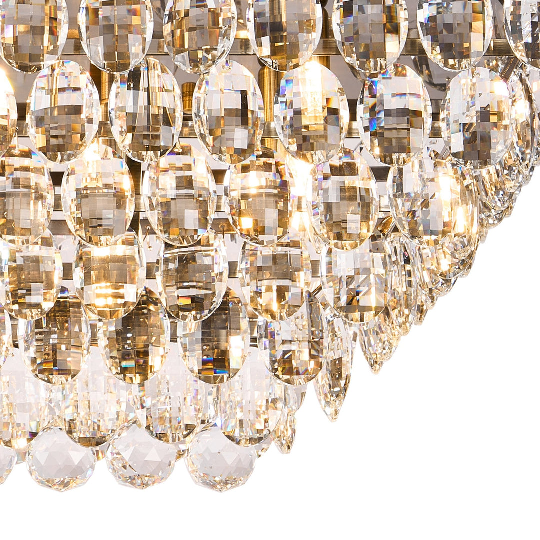 Diyas IL32827AB Coniston Linear Flush Ceiling 11 Light E14 Antique Brass/Crystal