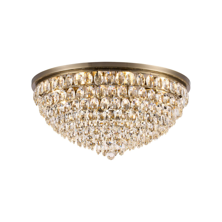 Diyas IL32818AB Coniston Flush Ceiling 12 Light E14 Antique Brass/Crystal