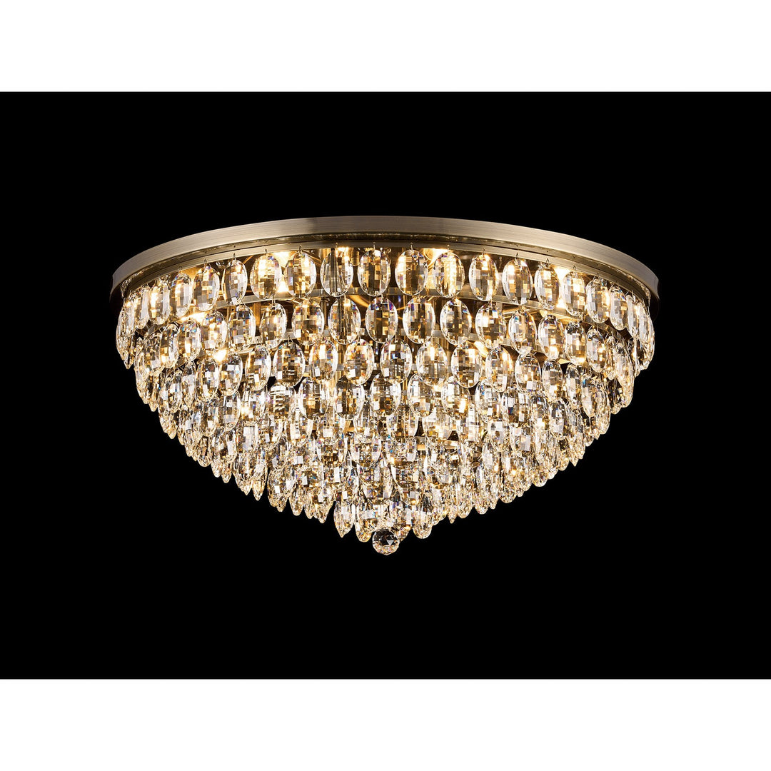 Diyas IL32818AB Coniston Flush Ceiling 12 Light E14 Antique Brass/Crystal