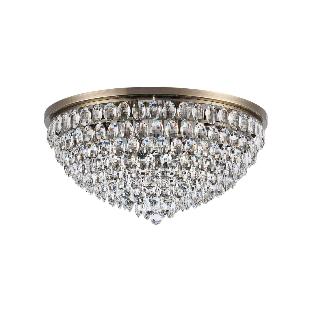 Diyas IL32818AB Coniston Flush Ceiling 12 Light E14 Antique Brass/Crystal