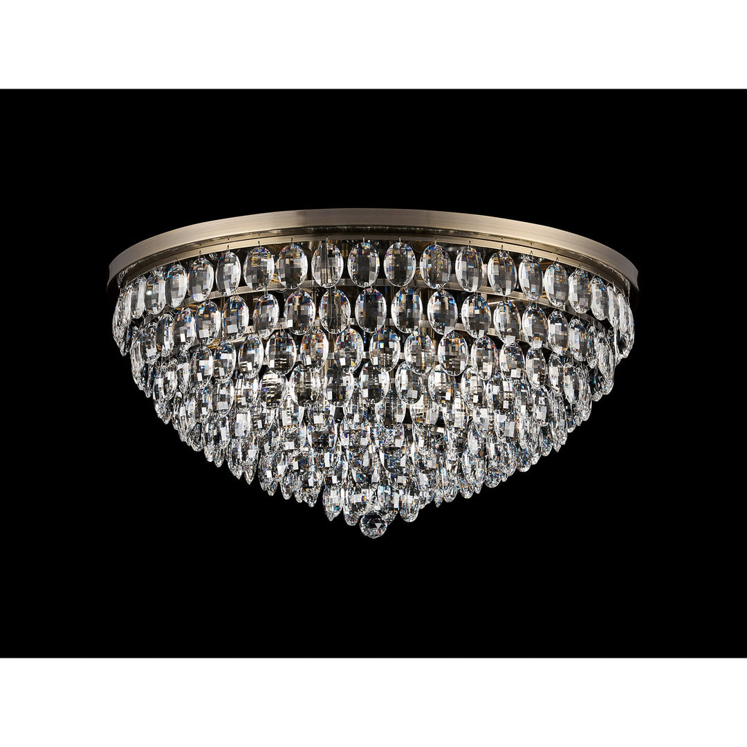 Diyas IL32818AB Coniston Flush Ceiling 12 Light E14 Antique Brass/Crystal