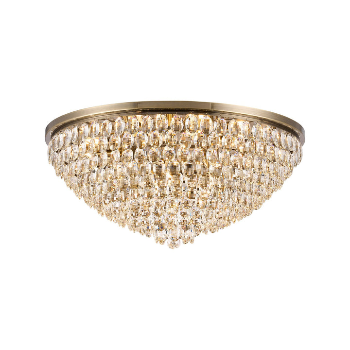 Diyas IL32819AB Coniston Flush Ceiling 15 Light E14 Antique Brass/Crystal