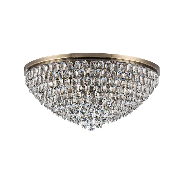 Diyas IL32819AB Coniston Flush Ceiling 15 Light E14 Antique Brass/Crystal