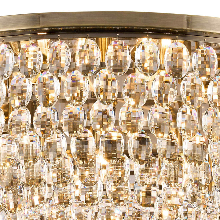 Diyas IL32819AB Coniston Flush Ceiling 15 Light E14 Antique Brass/Crystal