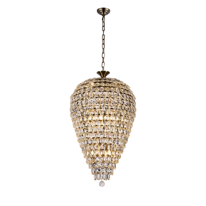 Diyas IL32886AB Coniston Acorn Pendant 16 Light E14 Antique Brass/Crystal