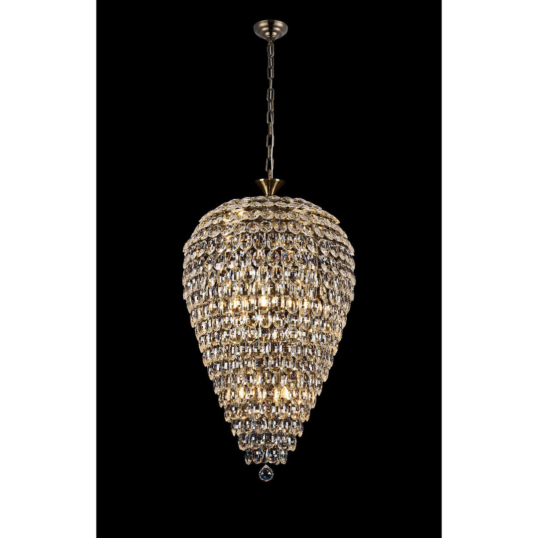 Diyas IL32886AB Coniston Acorn Pendant 16 Light E14 Antique Brass/Crystal