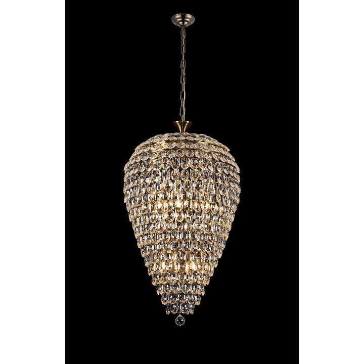 Diyas IL32886AB Coniston Acorn Pendant 16 Light E14 Antique Brass/Crystal