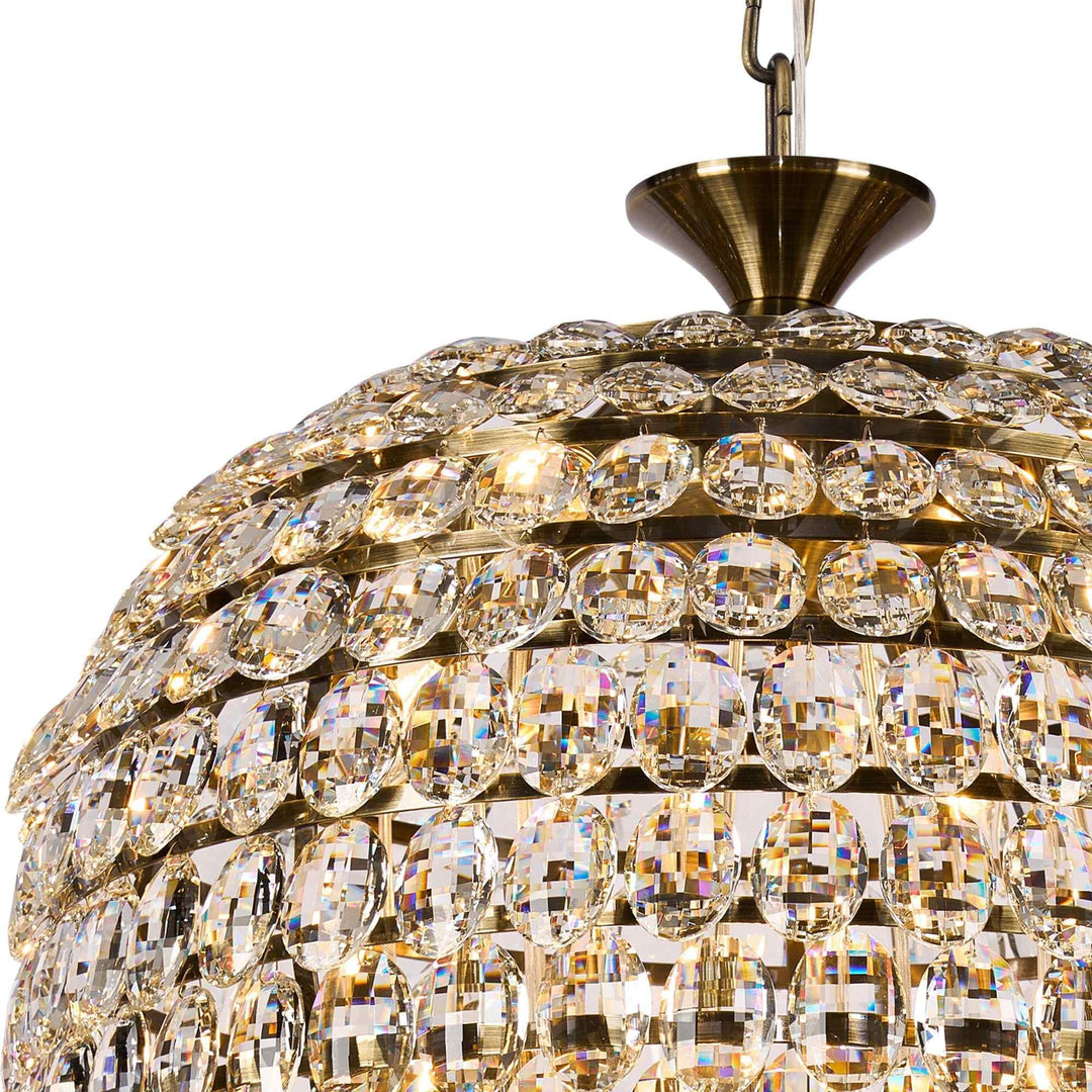 Diyas IL32886AB Coniston Acorn Pendant 16 Light E14 Antique Brass/Crystal