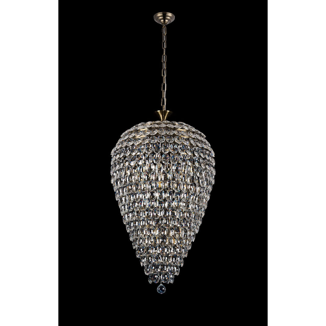 Diyas IL32886AB Coniston Acorn Pendant 16 Light E14 Antique Brass/Crystal