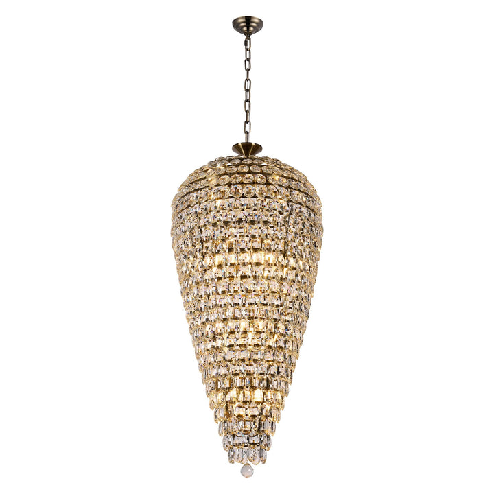 Diyas IL32887AB Coniston Tall Acorn Pendant 20 Light E14 Antique Brass/Crystal