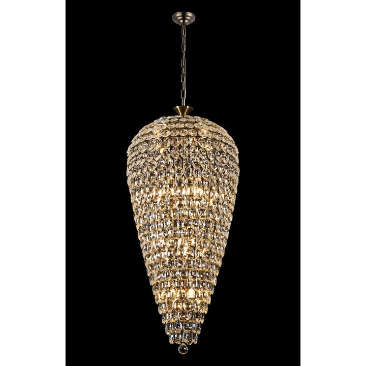 Diyas IL32887AB Coniston Tall Acorn Pendant 20 Light E14 Antique Brass/Crystal