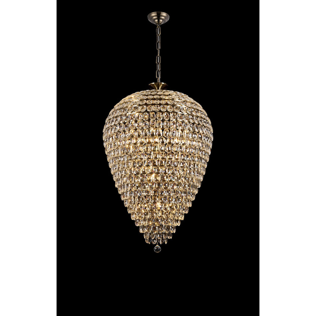 Diyas IL32888AB Coniston Acorn Pendant 25 Light E14 Antique Brass/Crystal