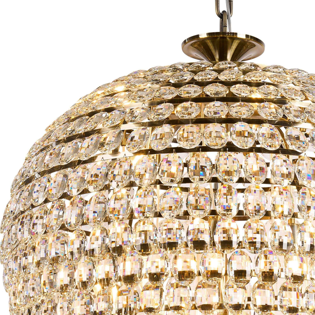 Diyas IL32888AB Coniston Acorn Pendant 25 Light E14 Antique Brass/Crystal