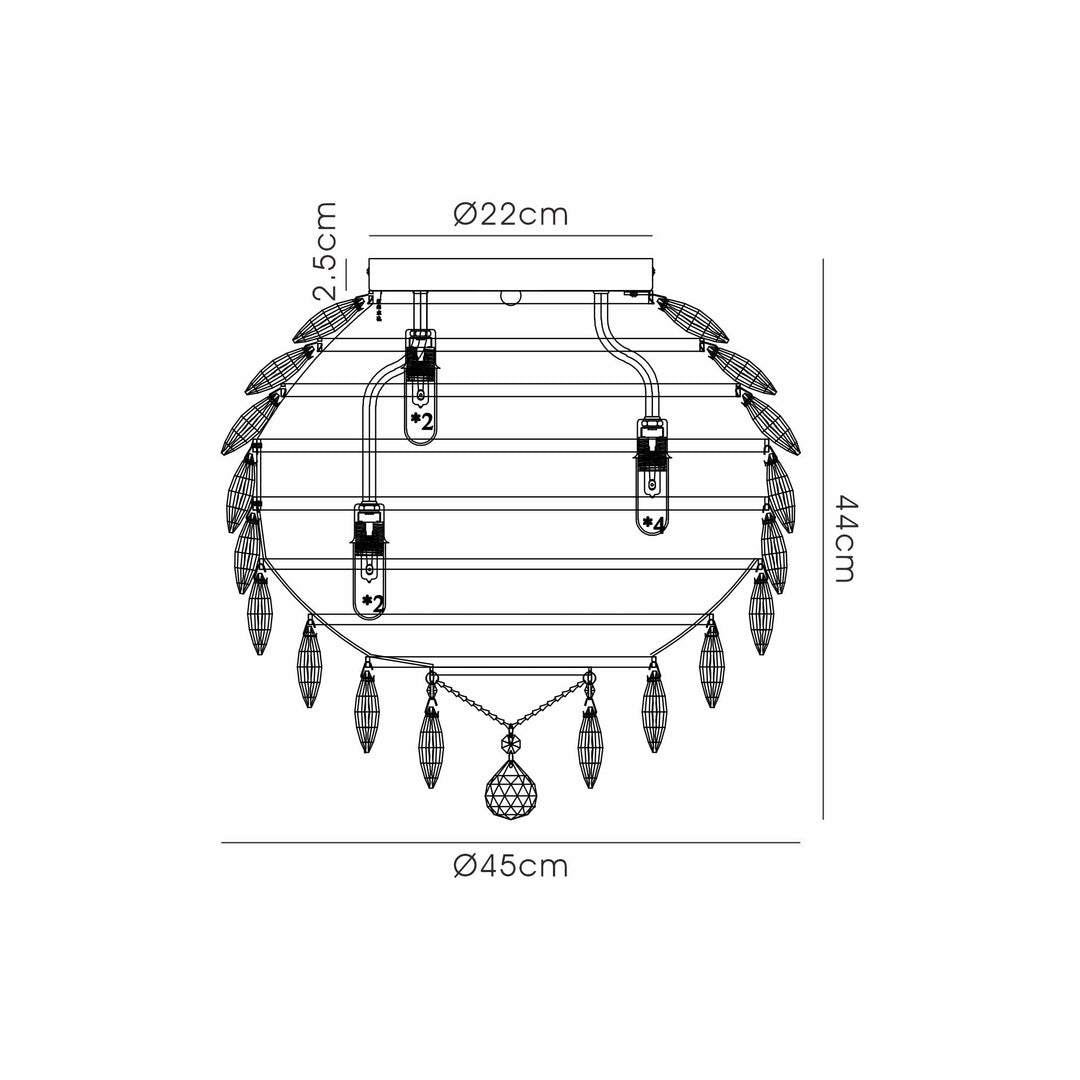 Diyas IL32899AB Coniston IP Bathroom Ceiling 8 Light G9 Antique Brass/Crystal