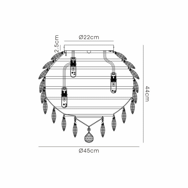 Diyas IL32899AB Coniston IP Bathroom Ceiling 8 Light G9 Antique Brass/Crystal