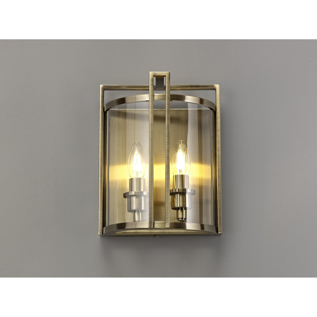 Diyas IL31096 Eaton Wall Lamp 2 Light E14 Antique Brass/Glass