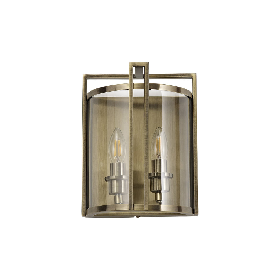 Diyas IL31096 Eaton Wall Lamp 2 Light E14 Antique Brass/Glass