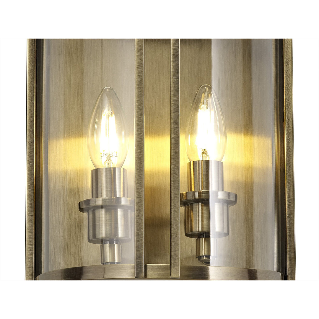 Diyas IL31096 Eaton Wall Lamp 2 Light E14 Antique Brass/Glass