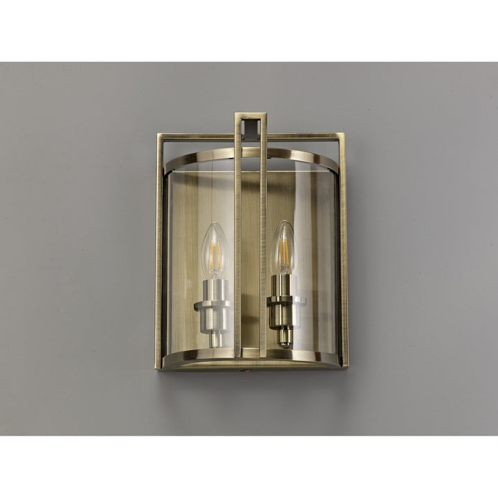 Diyas IL31096 Eaton Wall Lamp 2 Light E14 Antique Brass/Glass